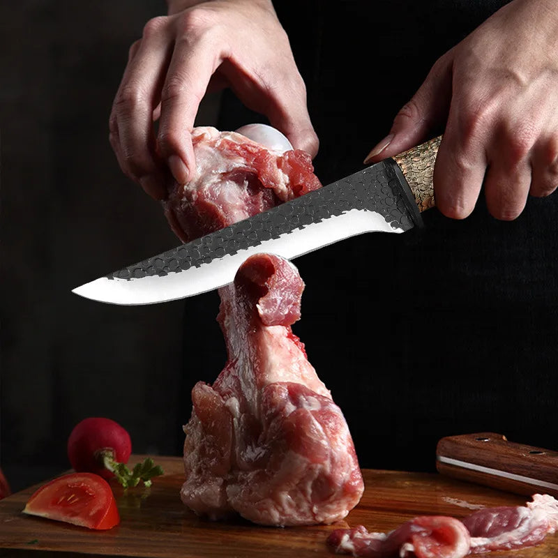 Hand-Forged Eagle Head Cleaver – Hammered Pattern Kitchen Knife
