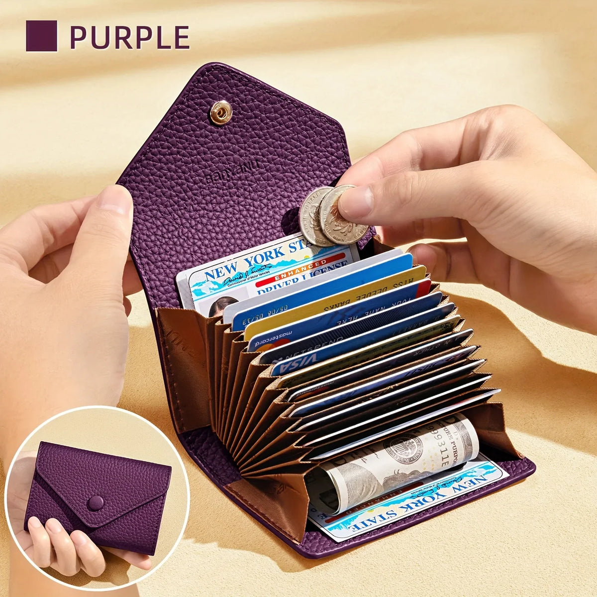 BANYANU Retro Top Grain Leather Mini Wallet – 12 Card Slots