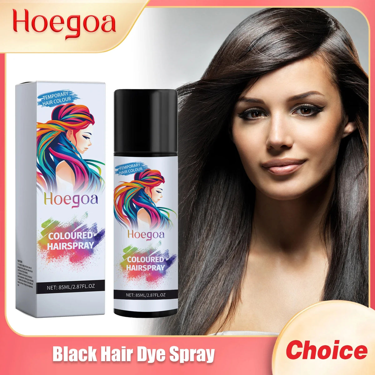 HOEGOA Black Hair Dye Spray – Instant Color & Frizz Control 85ml