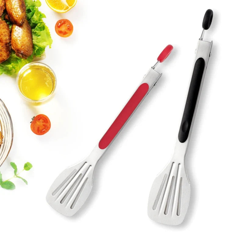 7-Inch Stainless Steel Slotted Food Tongs – BBQ & Kitchen