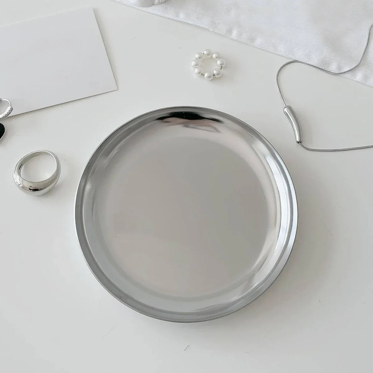 Silver Stainless Steel Cosmetic Jewelry Storage Tray
