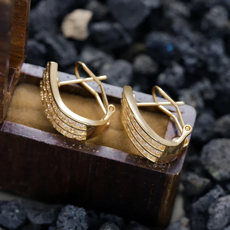 Huitan CZ Geometric Stud Earrings – Dazzling Fashion Jewelry