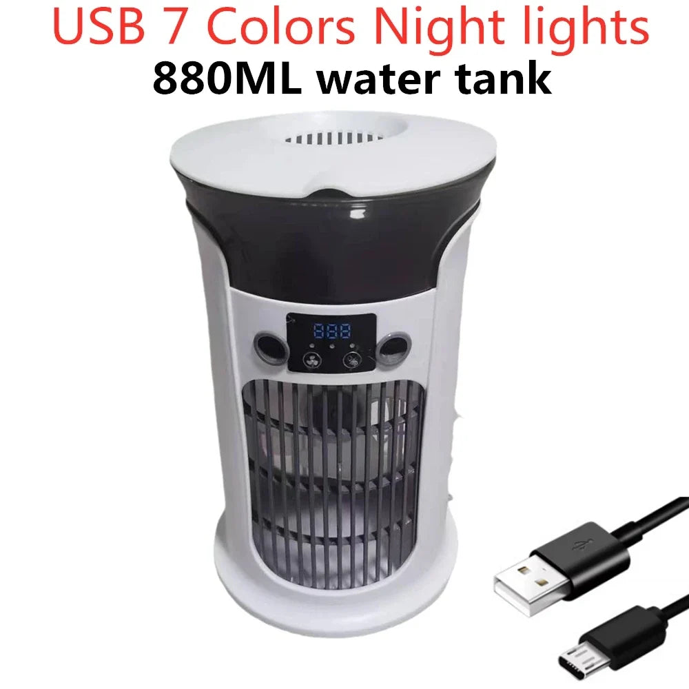 USB Mini Air Cooler Fan | Misting, Humidifier & Night Light
