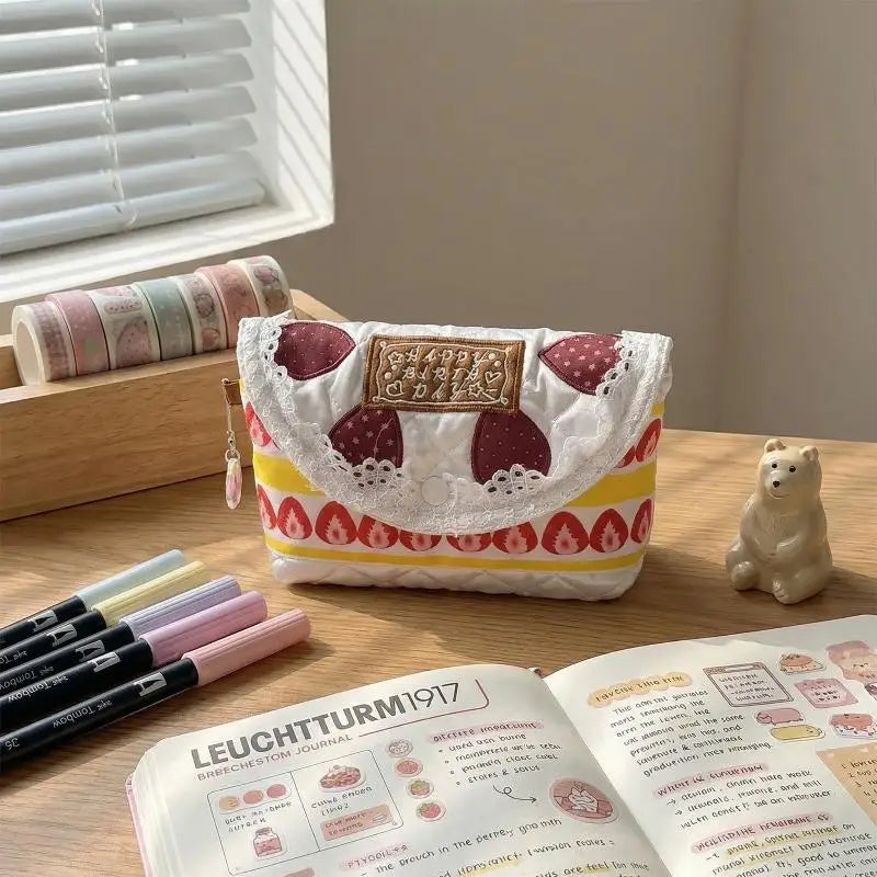 Strawberry Cake Pouch – Kawaii Zipper Organizer Bag