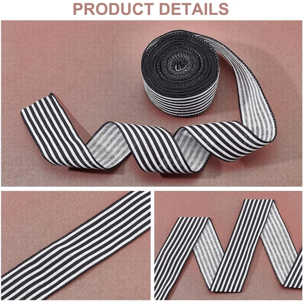 Black & White Striped Polyester Ribbon 2.5" – 12 Yards per Roll