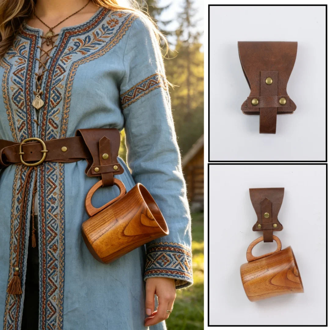 Medieval Viking Dress Up PU Leather Simple Retro Hiking Cup Holder