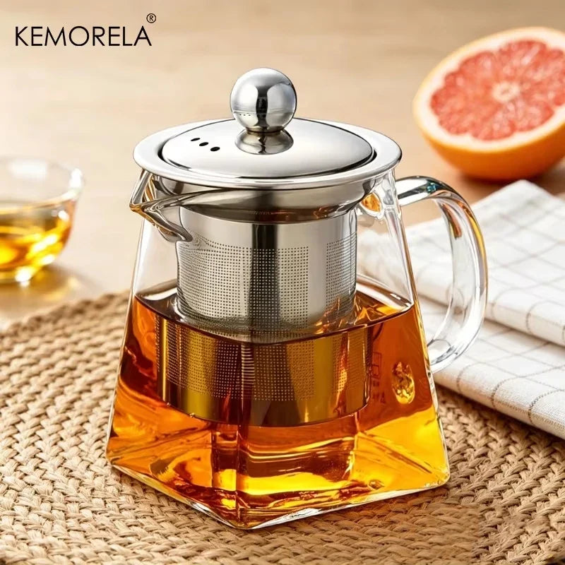 KEMORELA 1L Glass Teapot with Stainless Steel Strainer