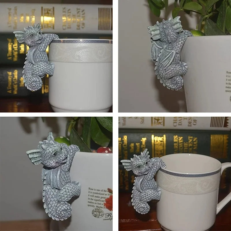 Resin Dragon Dinosaur Hanging Figurines – Set of 4 Pot Decor