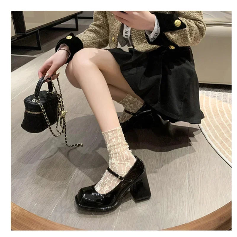 Women's Mary Jane Square Heel Pumps – Vintage Buckle Sandals