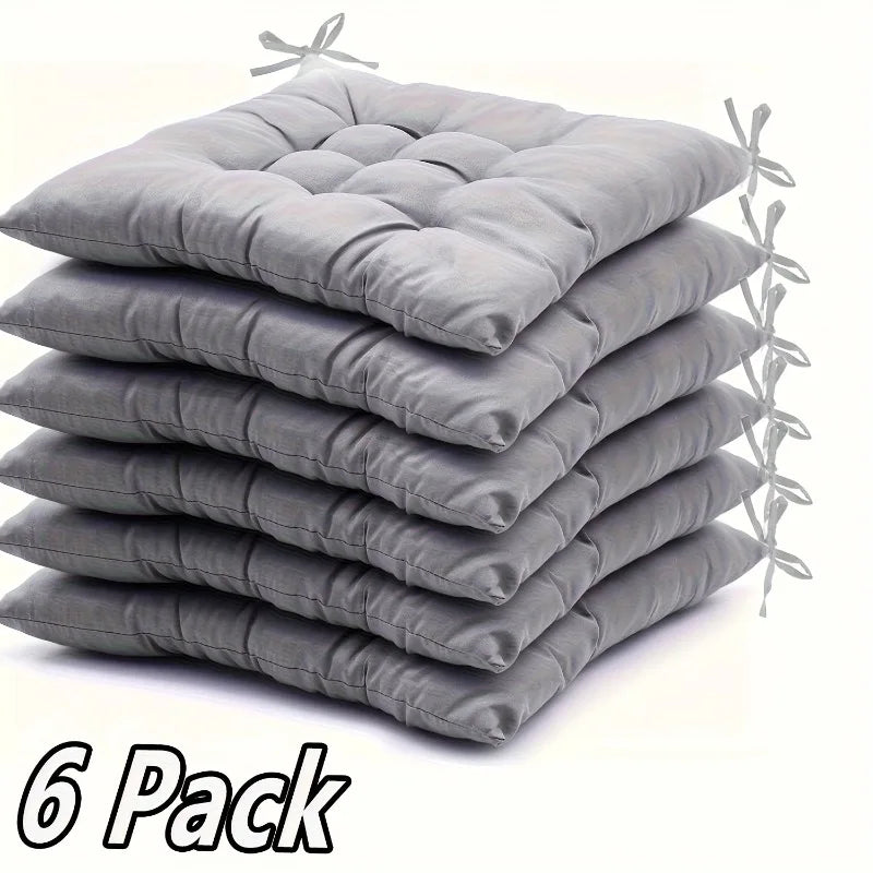 6-Pack Thick Square Chair Cushions Soft Fiber Seat Pads Ties Rocking