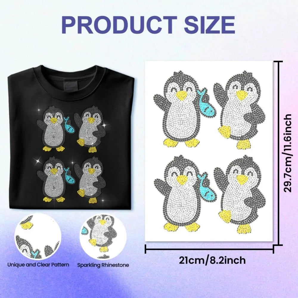 Penguin Rhinestone Iron-On Patch – Glitter Heat Transfer Appliqué