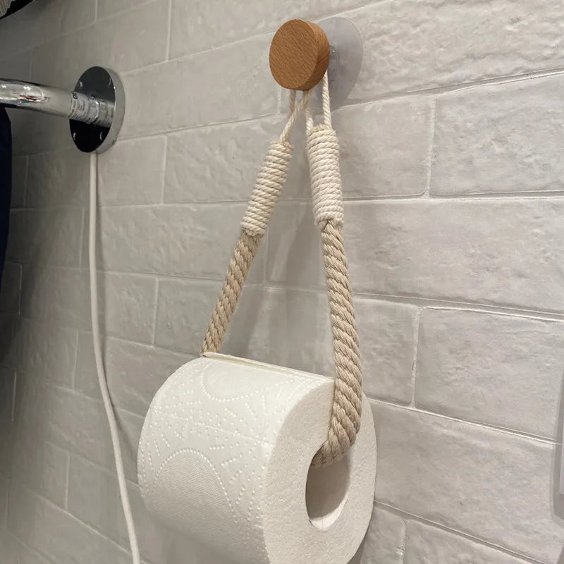 Retro Hemp Rope Toilet Paper Holder – Punchless Wall Mount