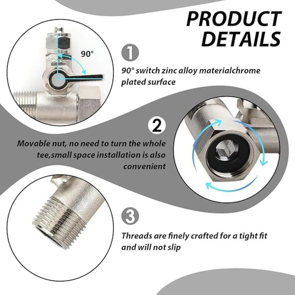 RO Feed Water Adapter 1/2" to 1/4" with Shut-Off Ball Valve Tee