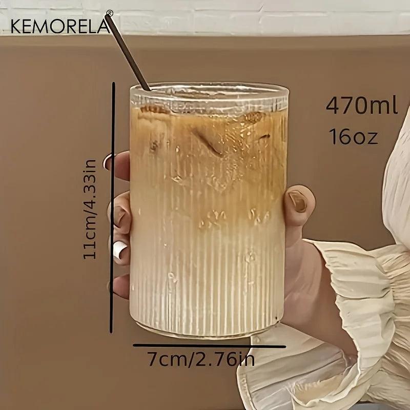 KEMORELA Vintage Ribbed Glass Cup Set 300ml | 4 or 6 Piece