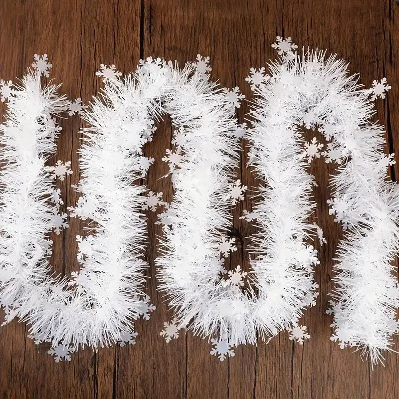 2M Christmas Snowflake Tinsel Garland | Metallic Xmas Decor