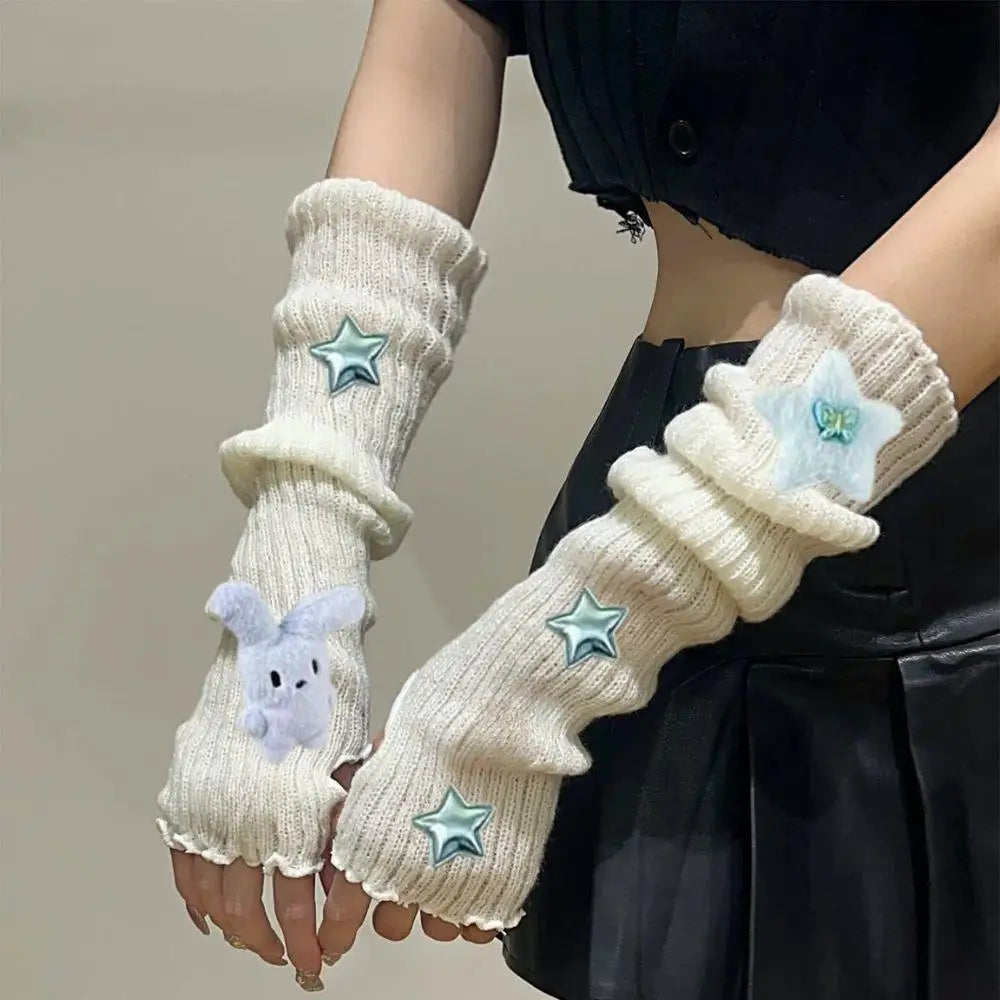 Rabbit Ear Knit Arm Warmers – Cute Fingerless Elbow Sleeves
