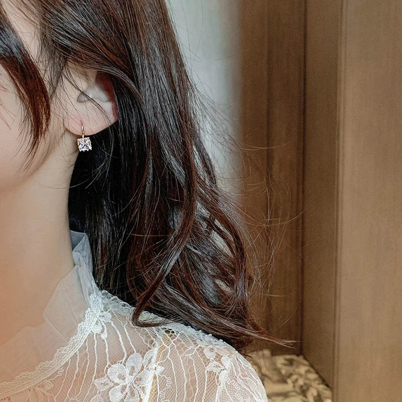 Square Crystal Drop Earrings – Gold Plated Fish Hook Women