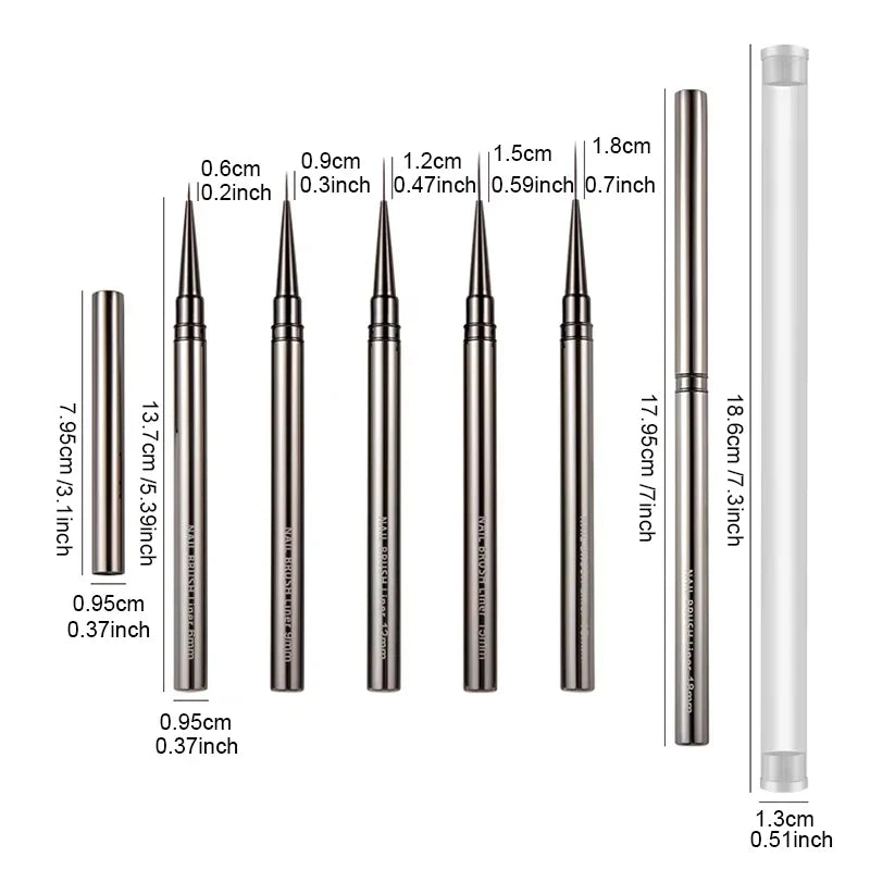 Nail Art Liner Brush Set 6–18mm | UV Gel Painting Pen Kit