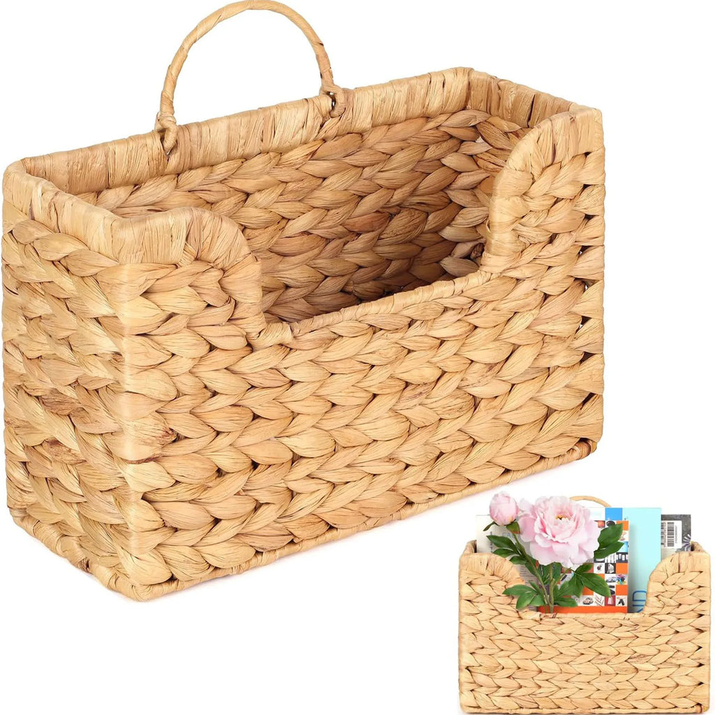 Boho Woven Wall Hanging Basket & Rattan Magazine Holder