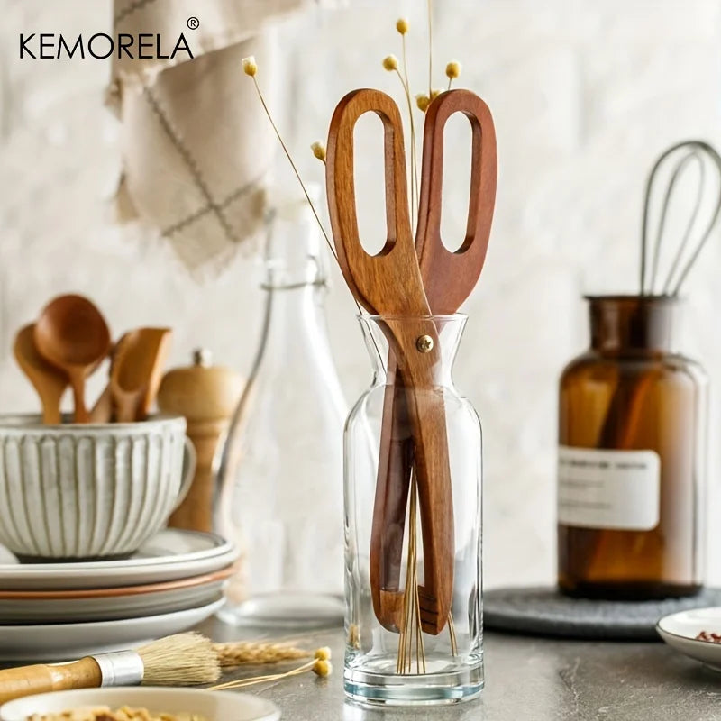 Wooden Scissor Kitchen Tongs – Non-Slip Salad & Grill Tongs