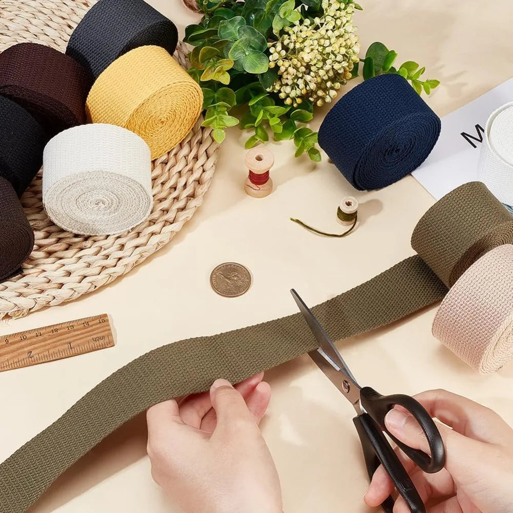 25M Polycotton Flat Webbing Ribbon – 10 Colors, 38mm Wide