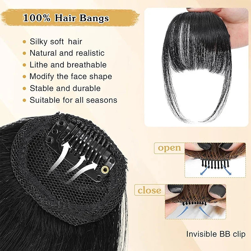 Clip-In Synthetic Air Bangs with Sideburns – Black & Brown