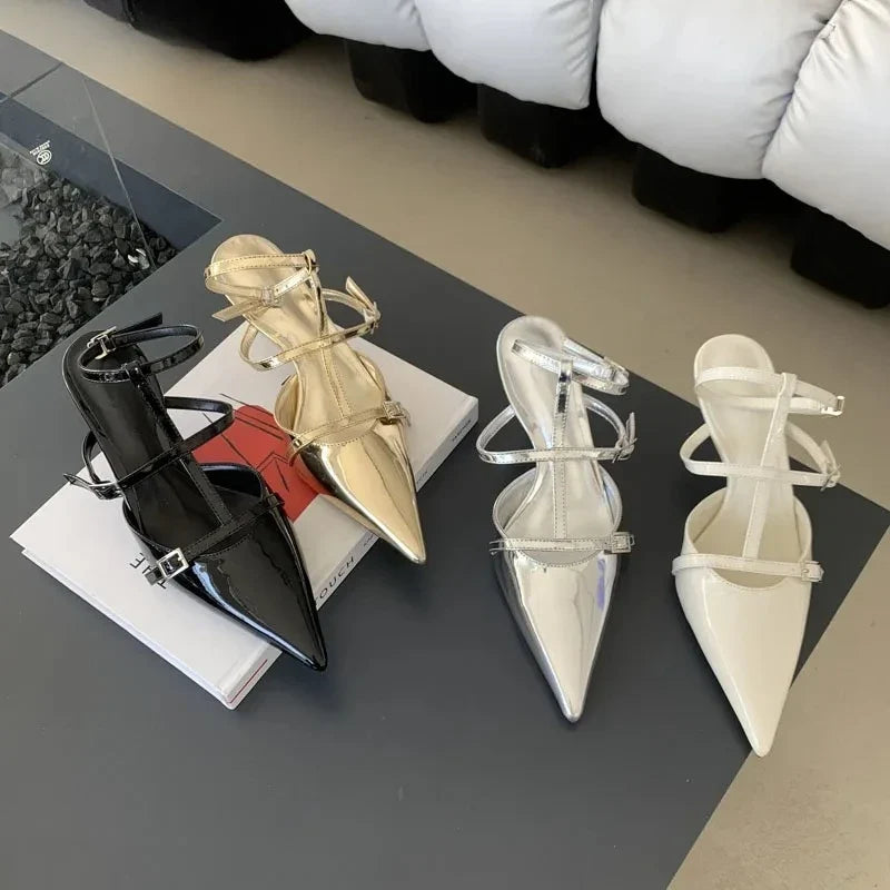 Women's Pointed Toe High Heel Pumps with Ankle Strap