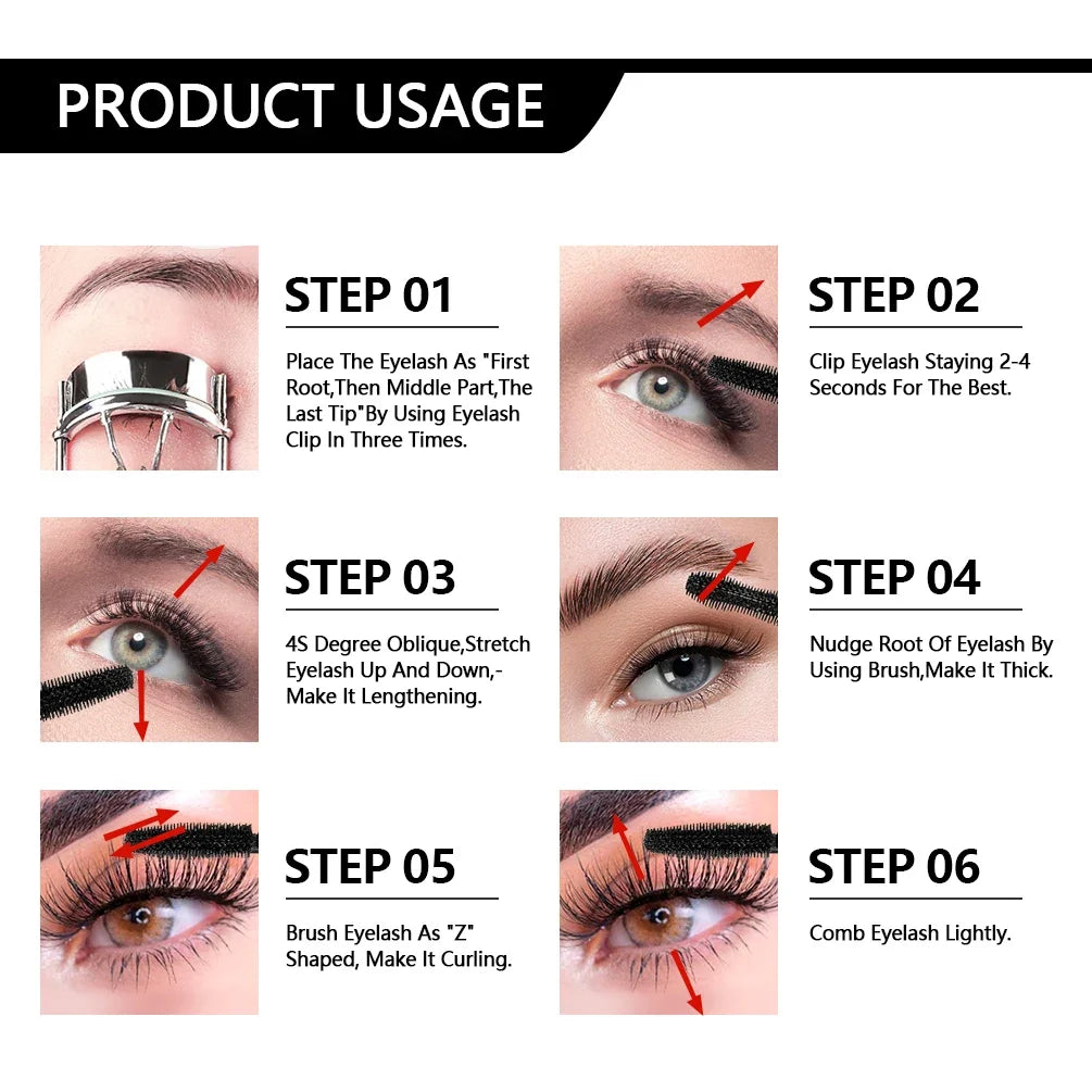 QiBest 4D Silk Fiber Mascara – Waterproof & Volumizing Black