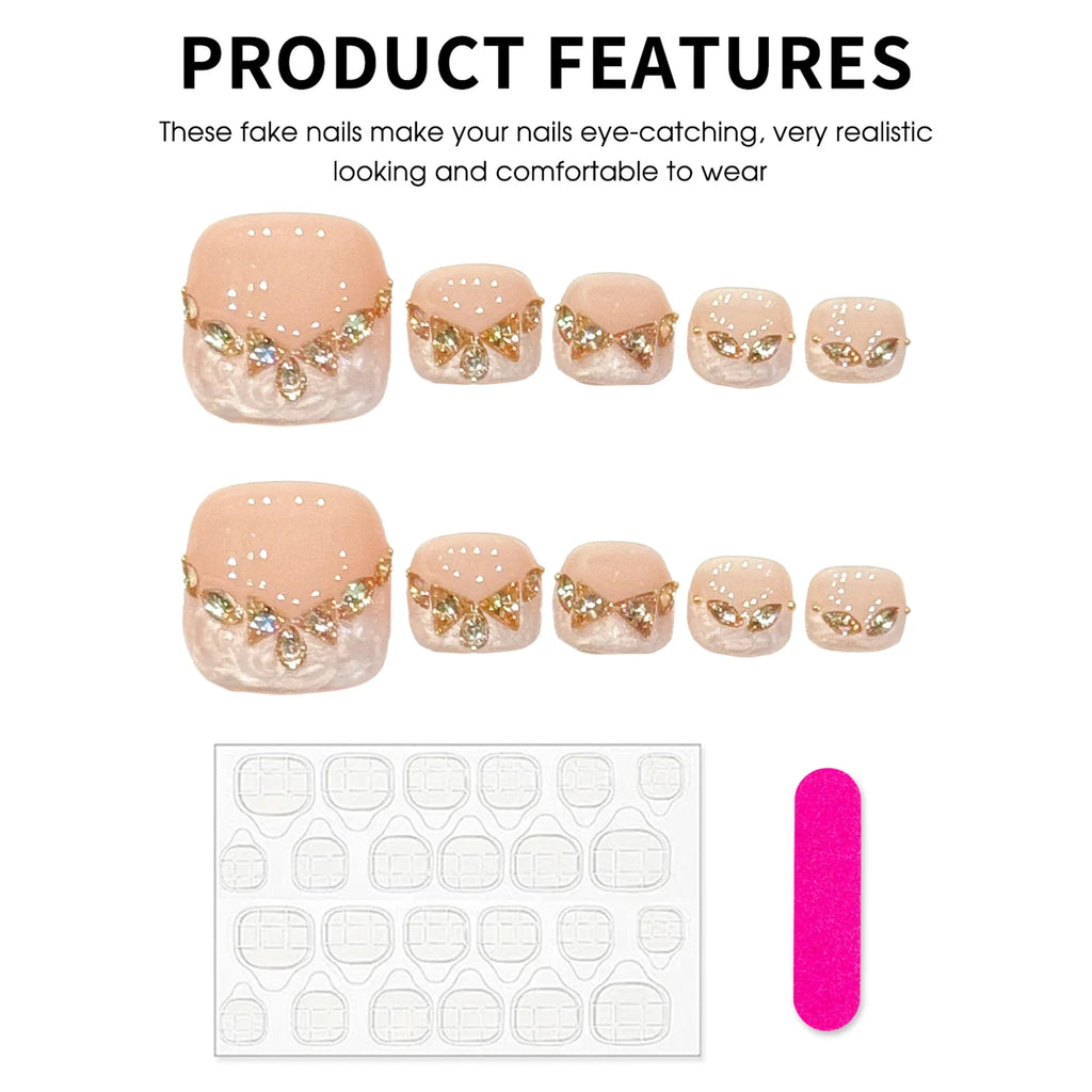 Press-On Toe Nails Glitter French Square False Nails | YADORNOS