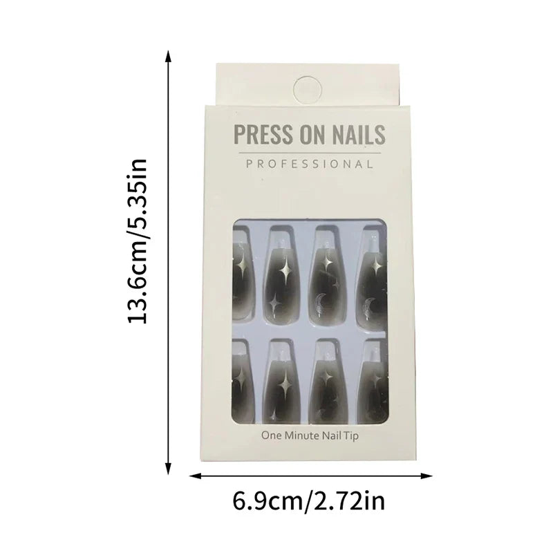 Y2K Black Ballet Press-On Nails Moon Star Design 24pcs