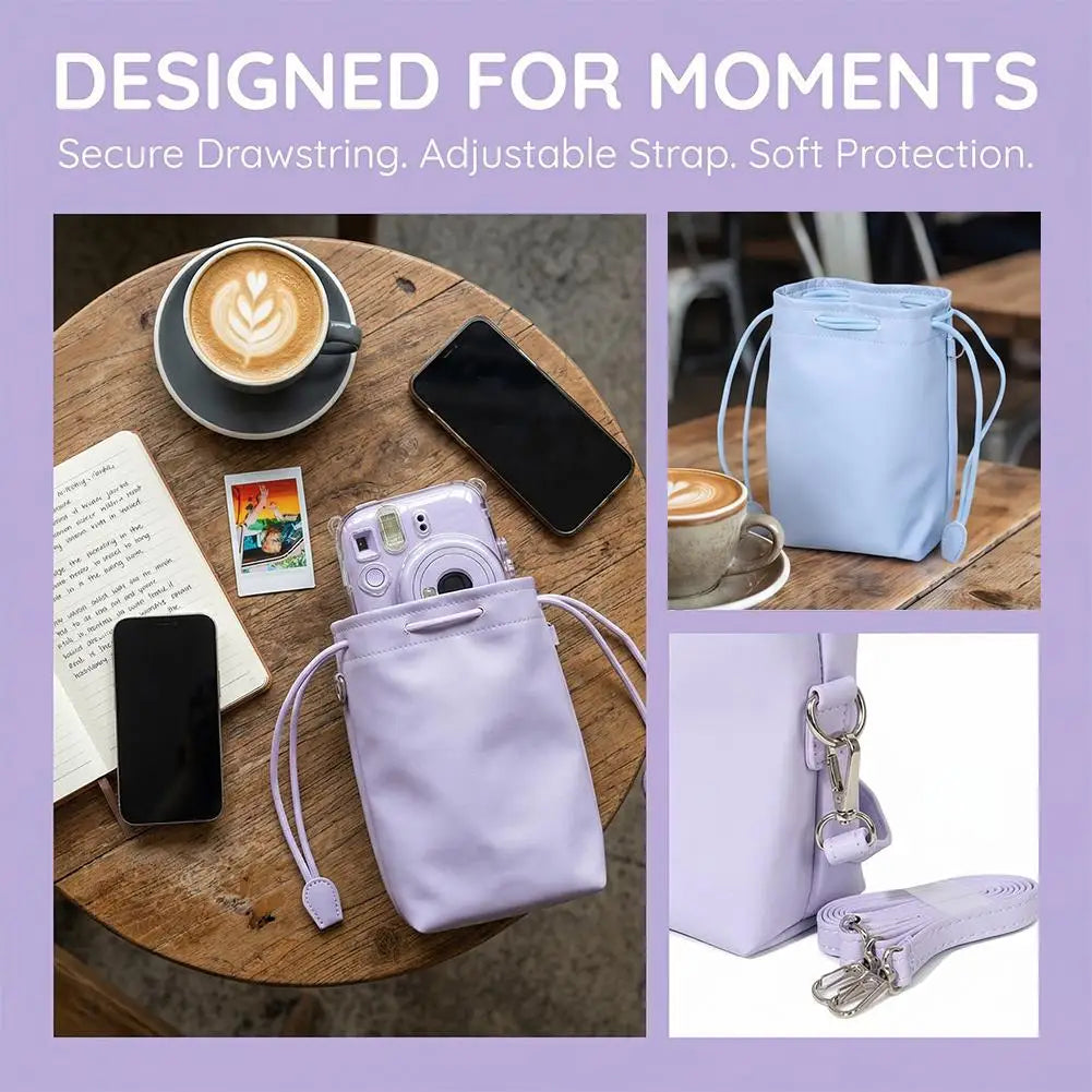 PU Leather Drawstring Camera Bag for Fujifilm Instax Mini 13