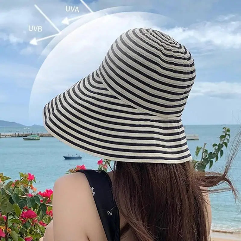 Women's Wide Brim Striped Sun Hat – Lightweight Travel Hat