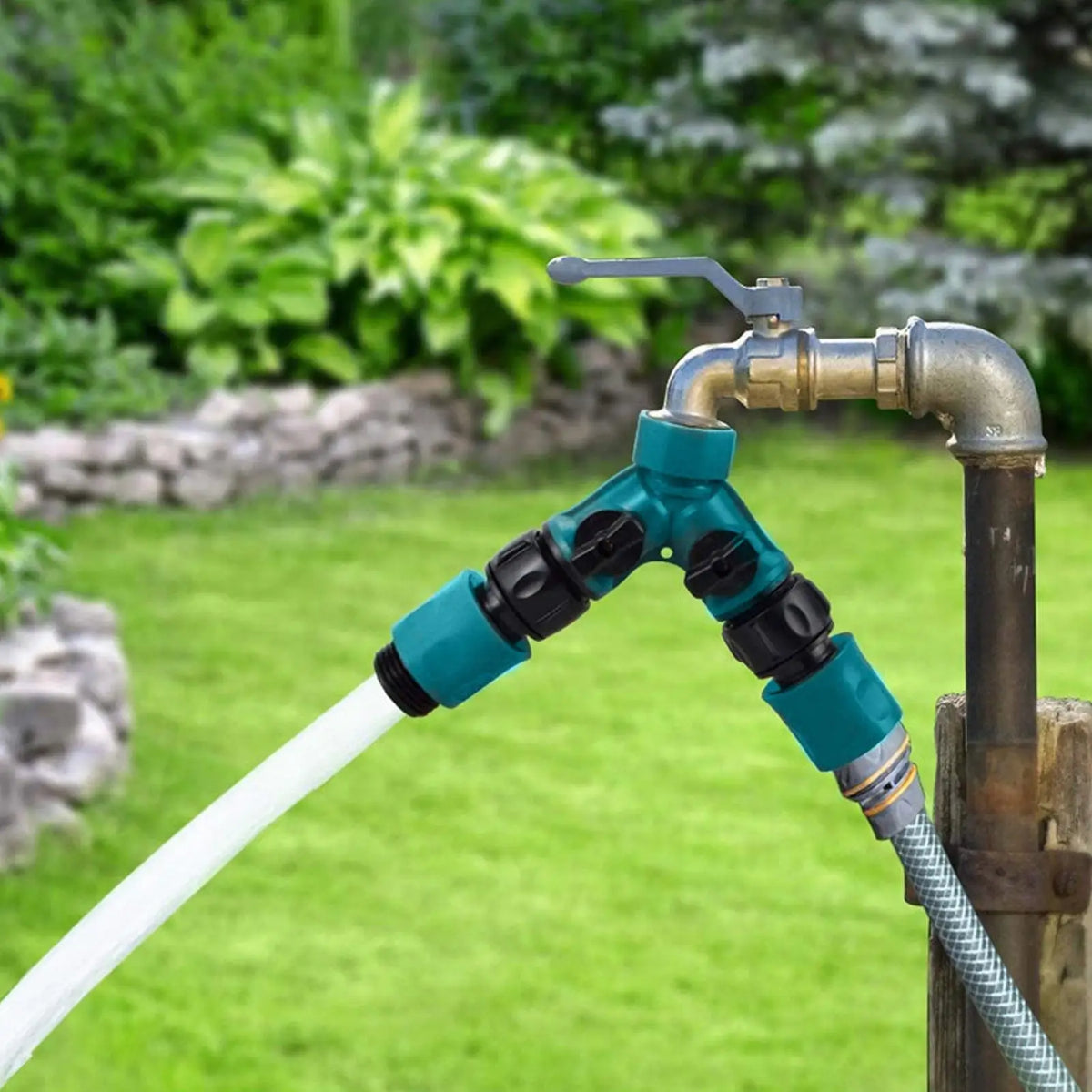2 Way Garden Hose Splitter Connector Faucet Watering Shut Off