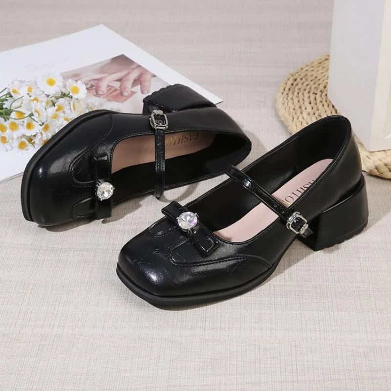 Women's Square Toe Mary Jane Flats – Belt Buckle PU Shoes