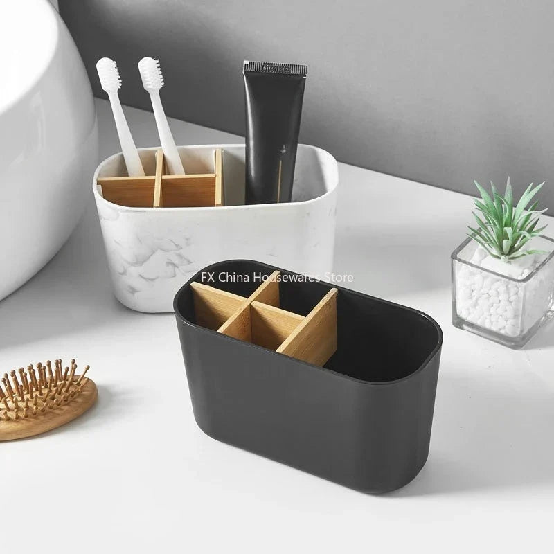 5-Slot Bamboo Toothbrush Holder | Bathroom Counter Organizer