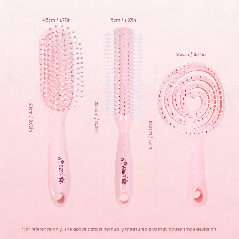 Sakura Pink Hair Brush Set – Round, Spiral & Paddle Brush