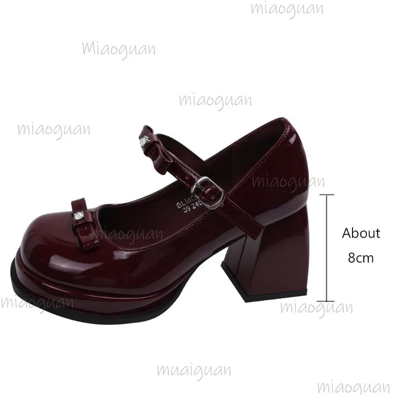 Women's Mary Jane Pumps – Butterfly-Knot Thick Block Heel