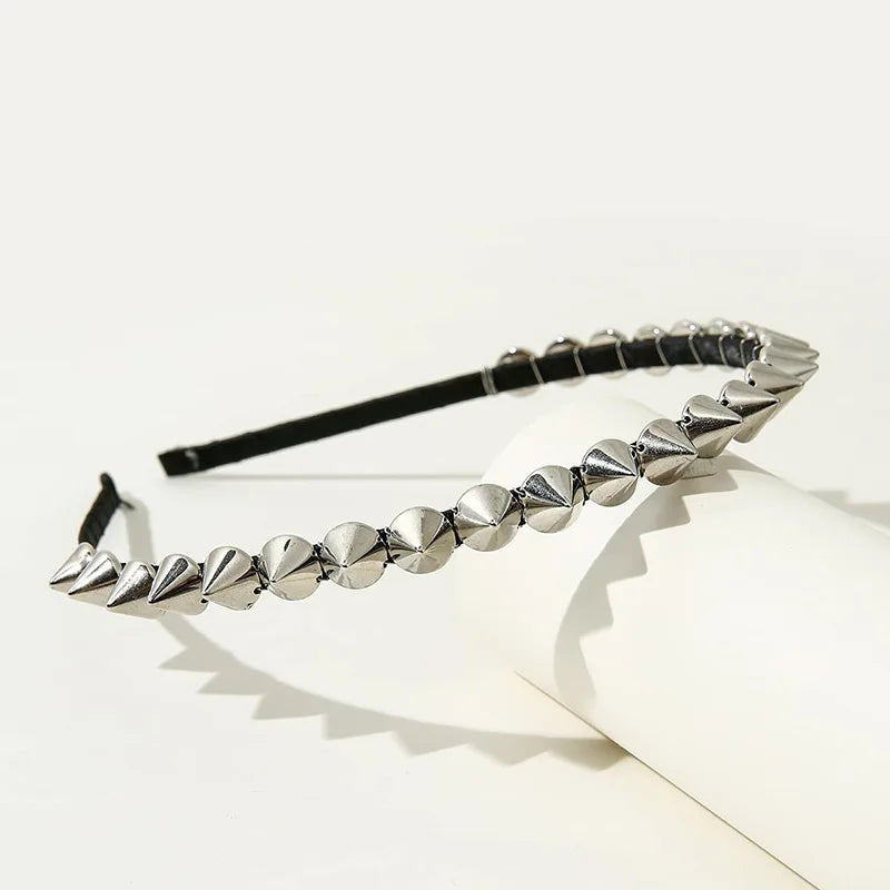 Gothic Punk Studded Spike Headband | Silver Metal Rivet Hair Band