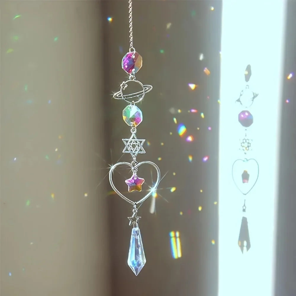 Crystal Wind Chime Love Heart Moon Sun Catcher Hanging Pendant Dream