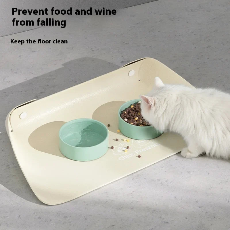 Leather Pet Placemat Cat Bowl Mat Semi-enclosed Thickened Anti-slip