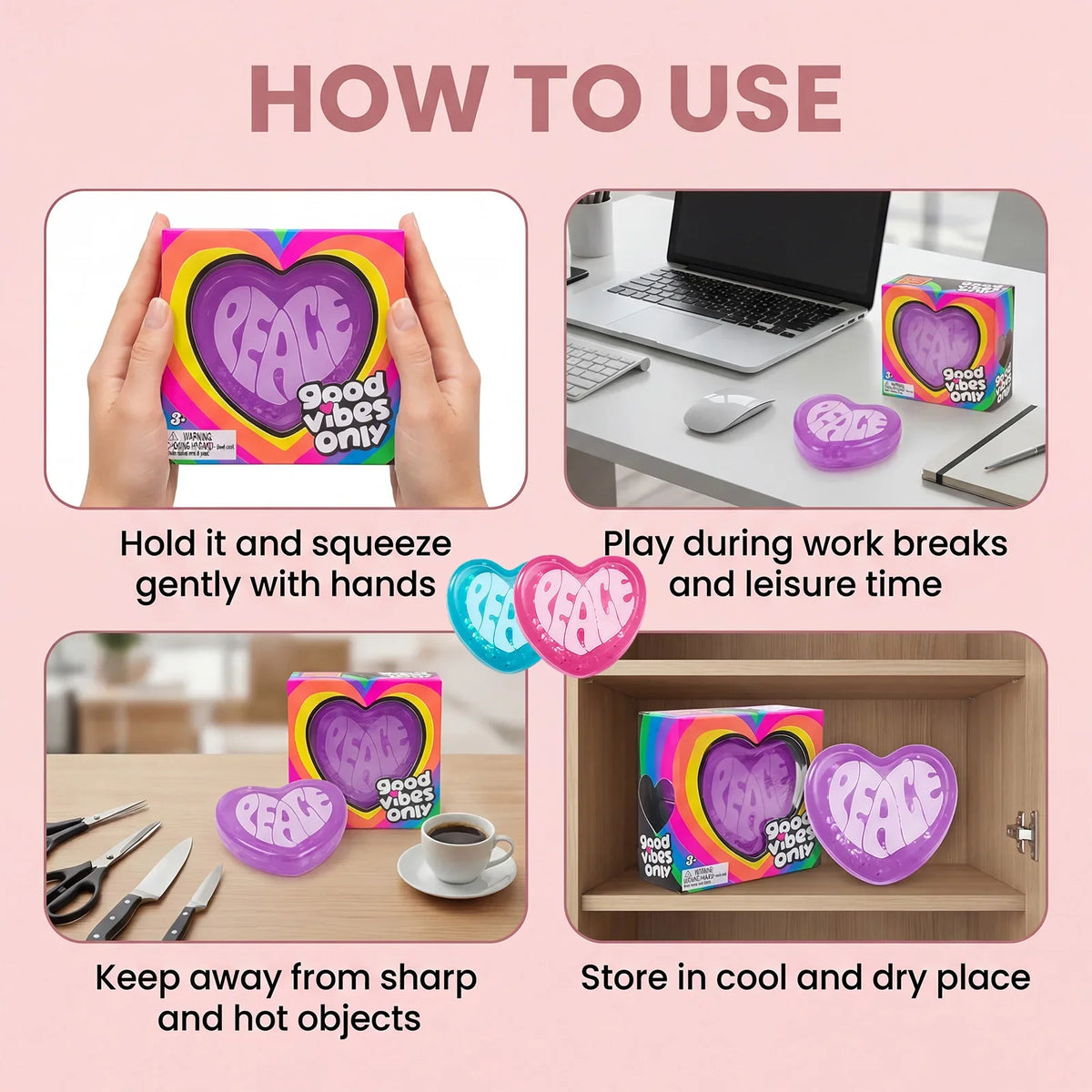 Squishy Heart Fidget Toy | Soft Slow Rising Sensory Squeeze Ball