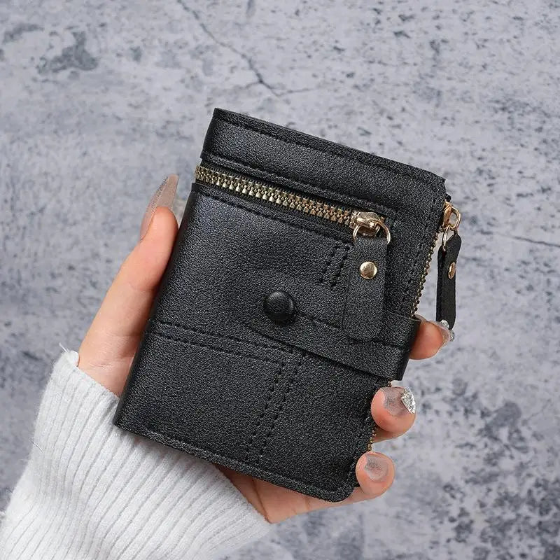 Slim PU Leather Women's Wallet – Zipper Coin Pocket & Card Slots