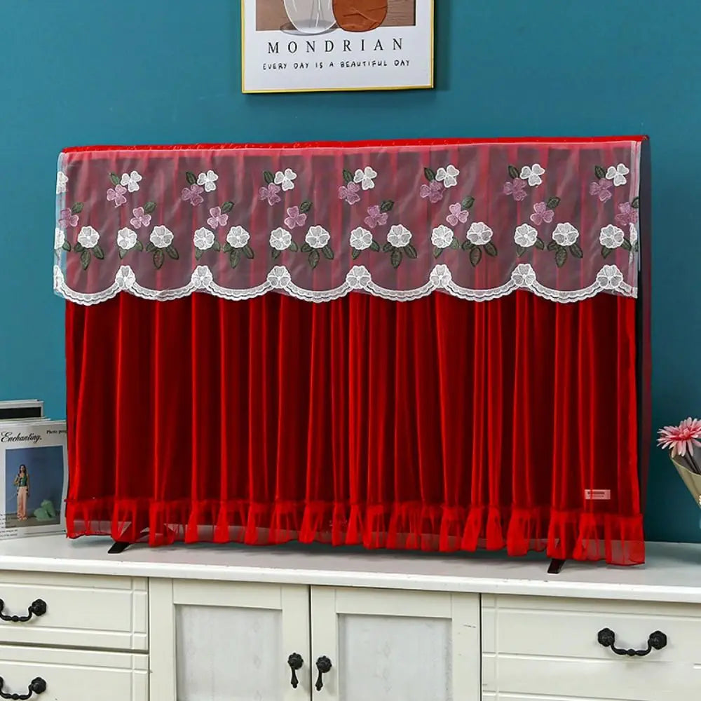 Fashion TV Dust Cover Embroidered Lace Wall Mounted LCD Protective