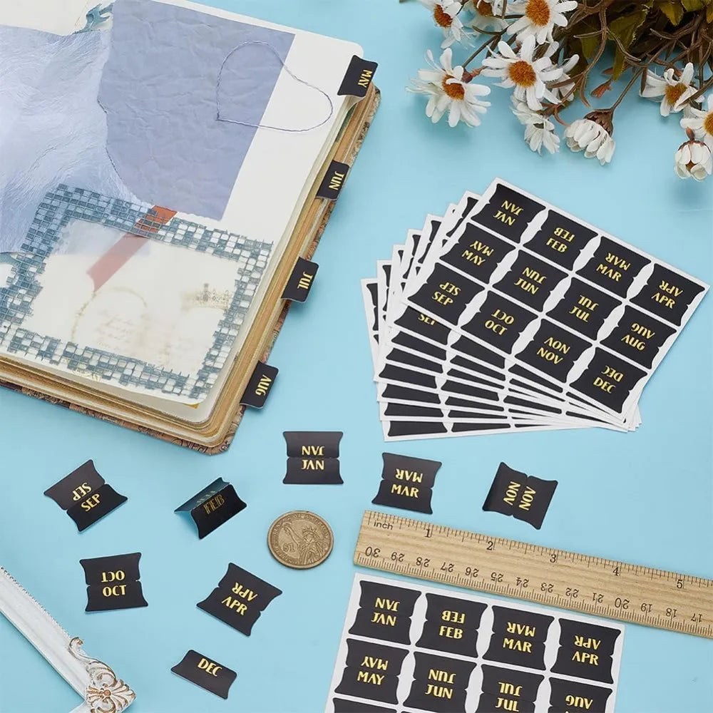 Monthly Planner Stickers Black & Gold – 120pc Self-Adhesive Labels