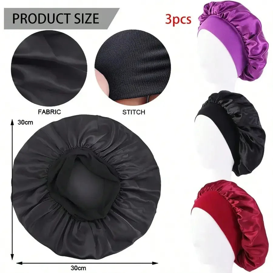 Wide-Brim Satin Sleep Cap for Women – Hair Care Bonnet
