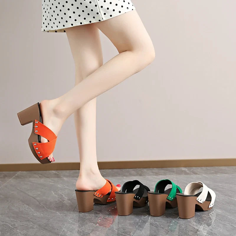 Women's Platform Sandals – Waterproof Square Heel Slides