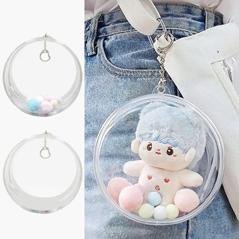 Mini Transparent Doll Display Bag Round Carrying Case Dustproof Pouch