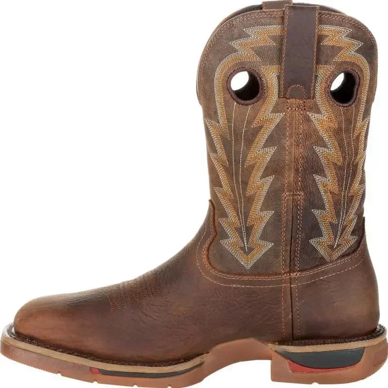 Men's Embroidered Chelsea Boots – Square Toe Low Heel Slip-On