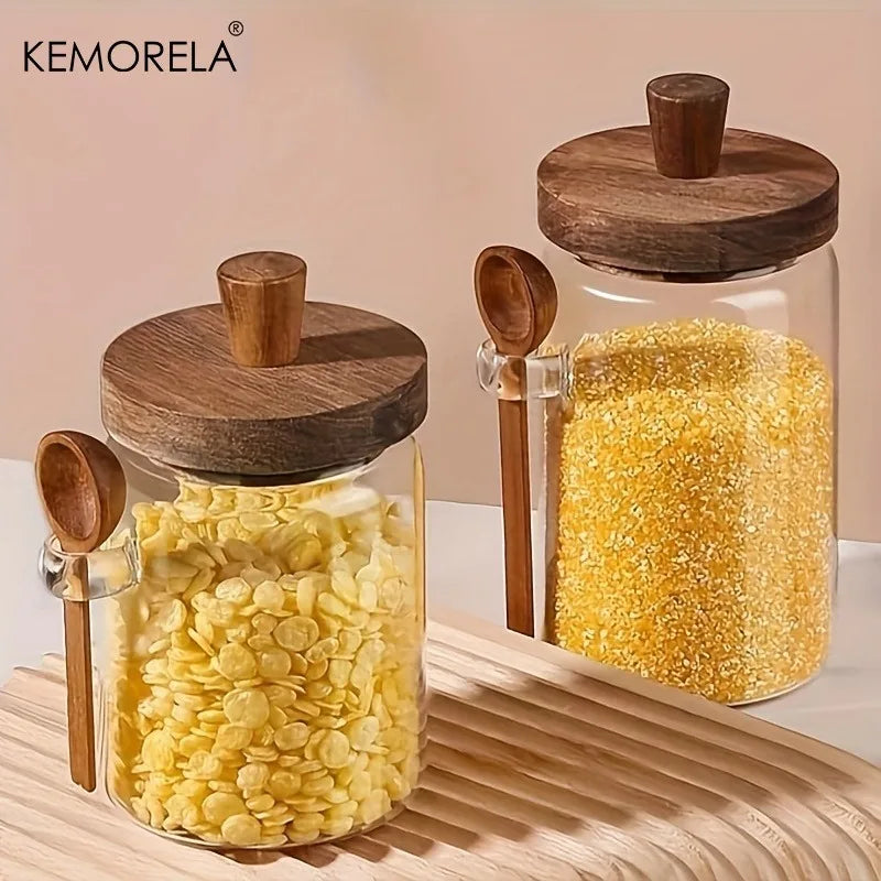 Glass Sealed Storage Jar with Spoon | Coffee, Spice & Grain