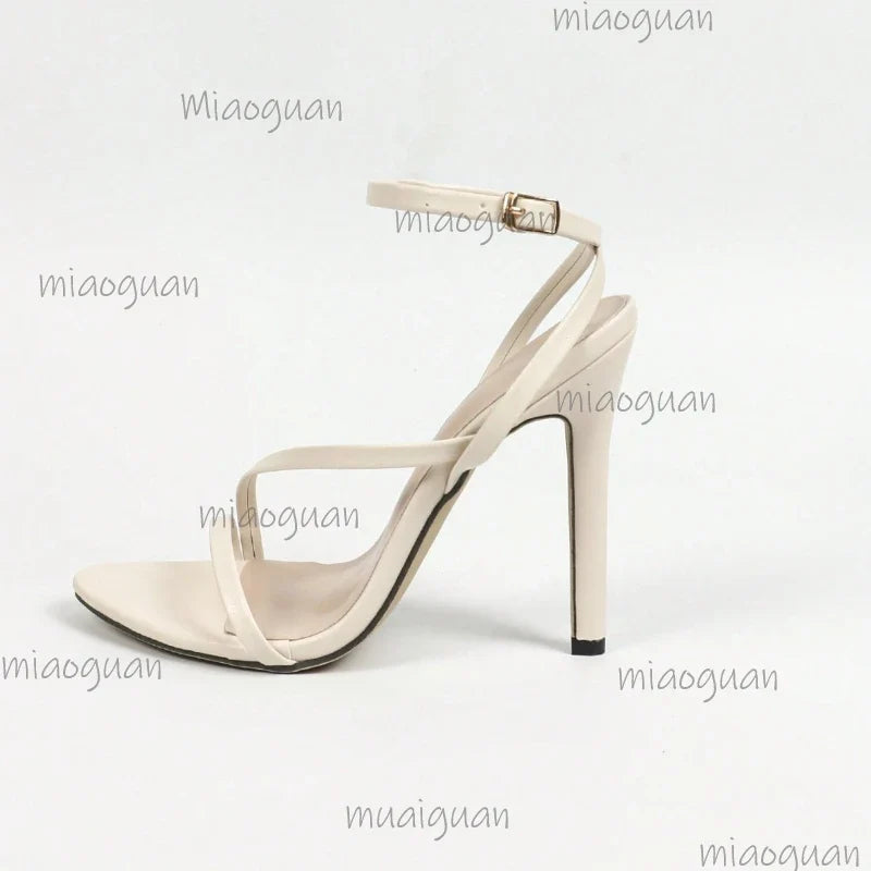 Women's Gold Square Toe High Heel Sandals | Ankle Strap Pumps